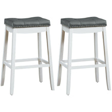 Load image into Gallery viewer, Gymax Set of 2 Nailhead Saddle Bar Stools 29&#39;&#39; Pub Chairs with Rubber Wood Legs White
