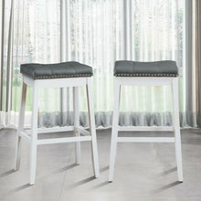 Load image into Gallery viewer, Gymax Set of 2 Nailhead Saddle Bar Stools 29&#39;&#39; Pub Chairs with Rubber Wood Legs White

