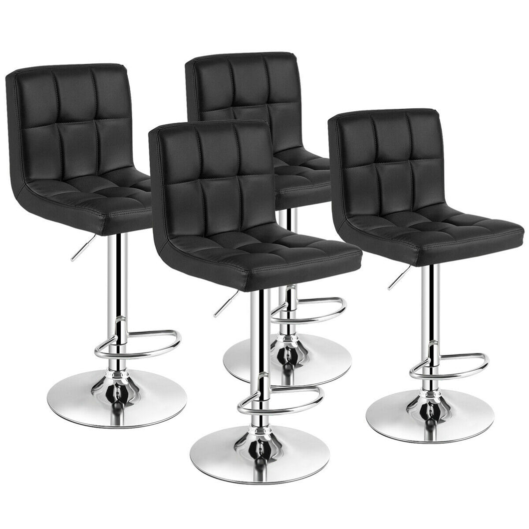 Gymax Set of 4 PU Leather Bar Stool Swivel Bar Chair w/ Adjustable Height Black