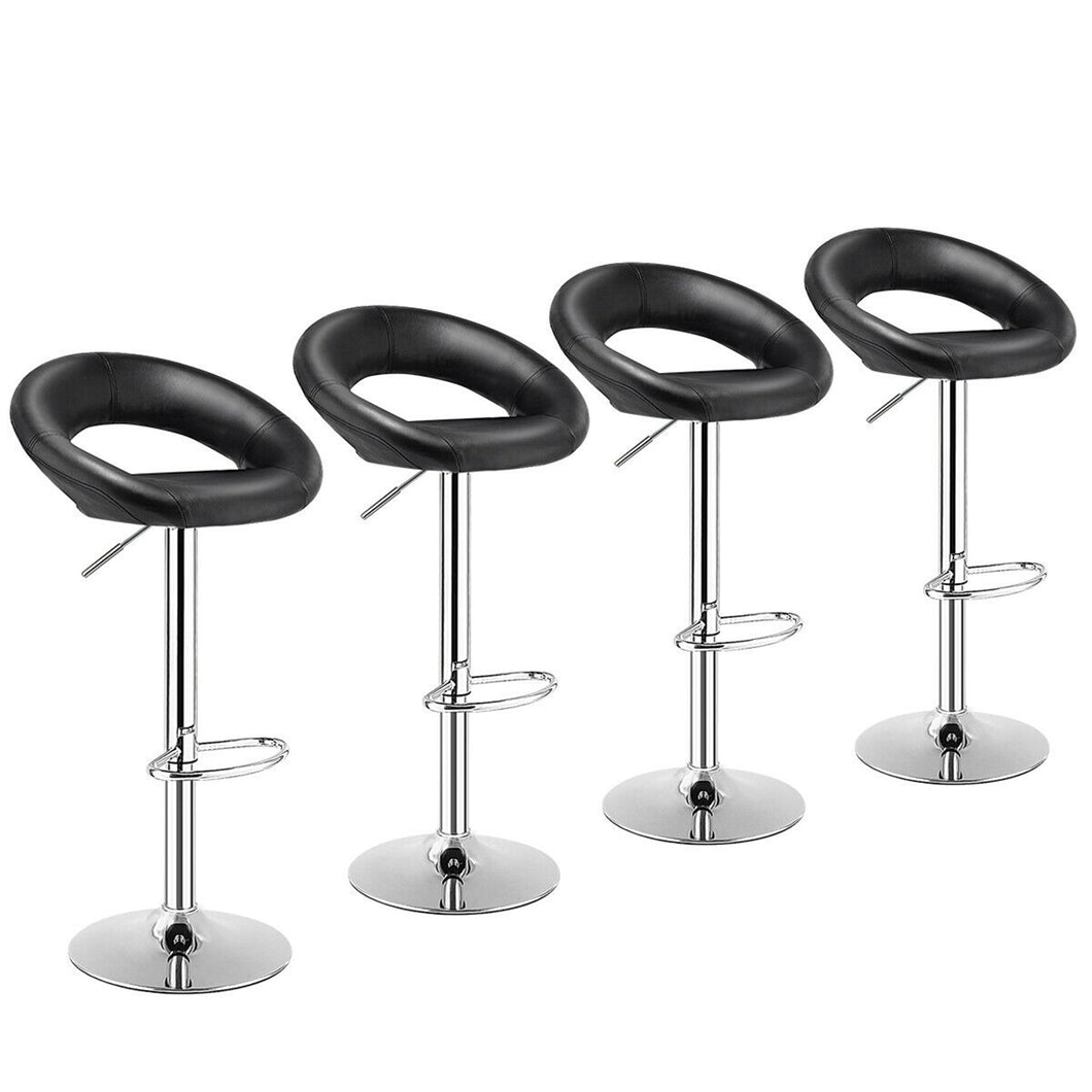 Gymax Set of 4 Adjustable Bar Stools Swivel Pub Chairs Barstools PU Leather Black