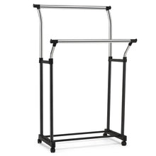 Load image into Gallery viewer, Gymax Double Rail Adjustable Clothing Garment Rack Rolling Clothes Hanger w/ Wheels
