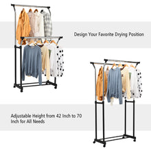 Load image into Gallery viewer, Gymax Double Rail Adjustable Clothing Garment Rack Rolling Clothes Hanger w/ Wheels
