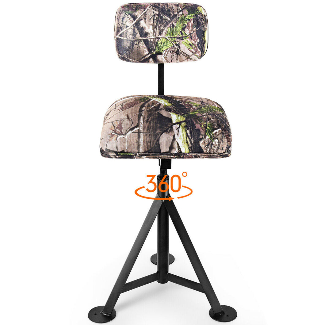 Gymax Swivel Hunting Chair Tripod Blind Stool w/ Detachable Backrest Outdoor Camping