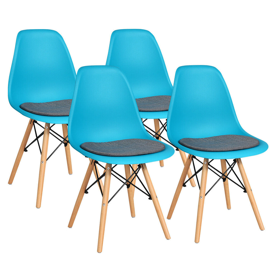 Gymax 4PCS Dining Chair Mid Century Modern DSW Chair Furniture W/ Linen Cushion Blue