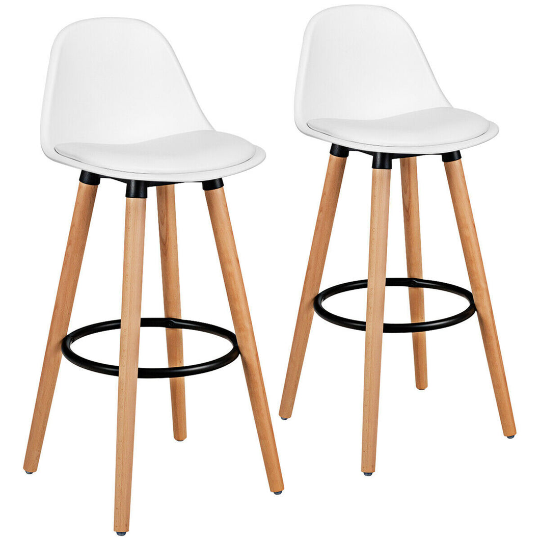 Gymax Set of 2 Mid Century Barstool 28.5'' Dining Pub Chair w/Leather Padded Seat White