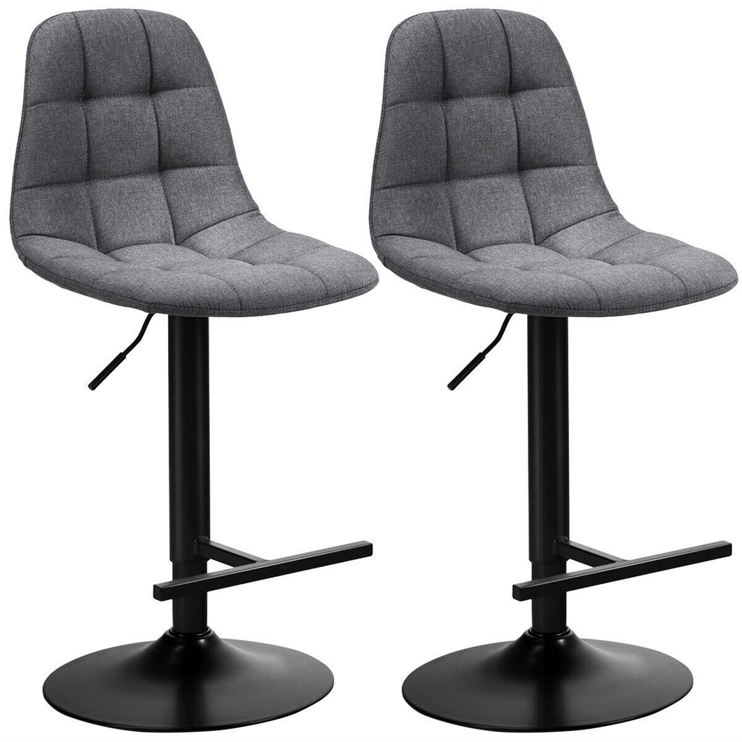 Gymax Set of 2 Adjustable Bar Stools Swivel Counter Height Linen Chairs with Back Gray