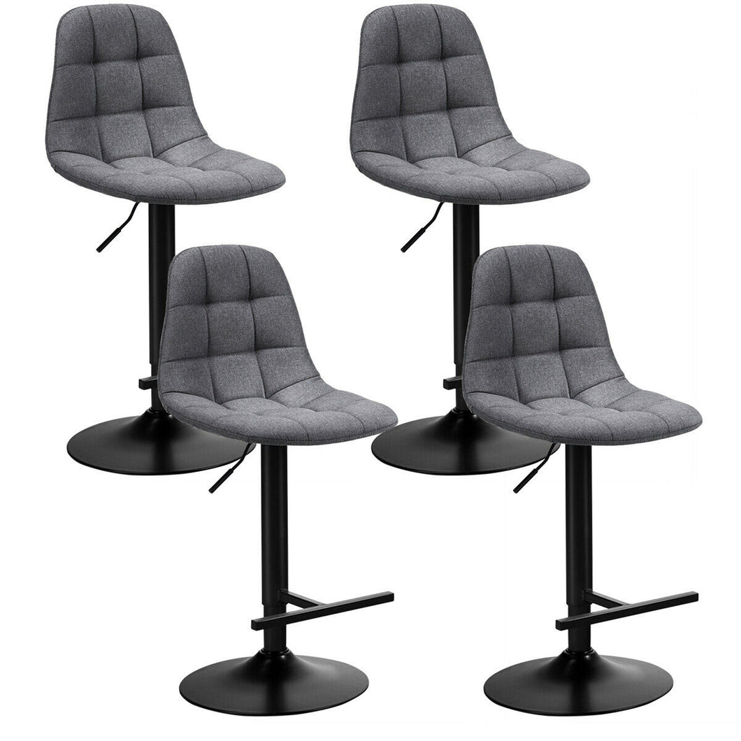 Gymax Set of 4 Adjustable Bar Stools Swivel Counter Height Linen Chairs with Back Gray