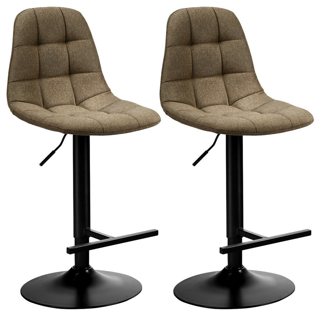 Gymax Set of 2 Adjustable Bar Stools Swivel Counter Height Linen Chairs with Back Brown