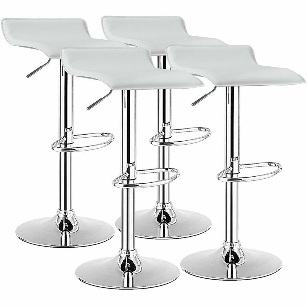 Gymax Set of 4 Swivel Bar Stool PU Leather Adjustable Kitchen Counter Bar Chair White