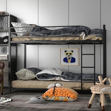 Load image into Gallery viewer, Gymax Twin Over Twin Bunk Bed Metal Platform Bed Frame W/ Guard Rails &amp; Side Ladder
