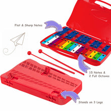 Load image into Gallery viewer, Gymax 25 Notes Kids Glockenspiel Chromatic Metal Xylophone w/ Red Case and 2 Mallets
