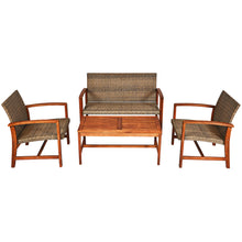 Load image into Gallery viewer, Gymax 4PCS Patio Conversation Set Outdoor Furniture Set w/ Acacia Wood Frame
