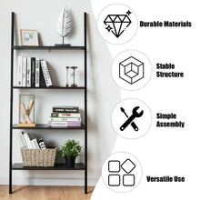 Load image into Gallery viewer, Gymax Industrial Ladder Shelf 4-Tier Leaning Wall Bookcase Plant Stand Rustic Black
