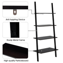 Load image into Gallery viewer, Gymax Industrial Ladder Shelf 4-Tier Leaning Wall Bookcase Plant Stand Rustic Black
