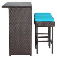 Load image into Gallery viewer, Gymax 3PCS Rattan Patio Bar Table &amp; Stool Set Dining Set w/ Turquoise Cushion
