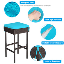 Load image into Gallery viewer, Gymax 3PCS Rattan Patio Bar Table &amp; Stool Set Dining Set w/ Turquoise Cushion
