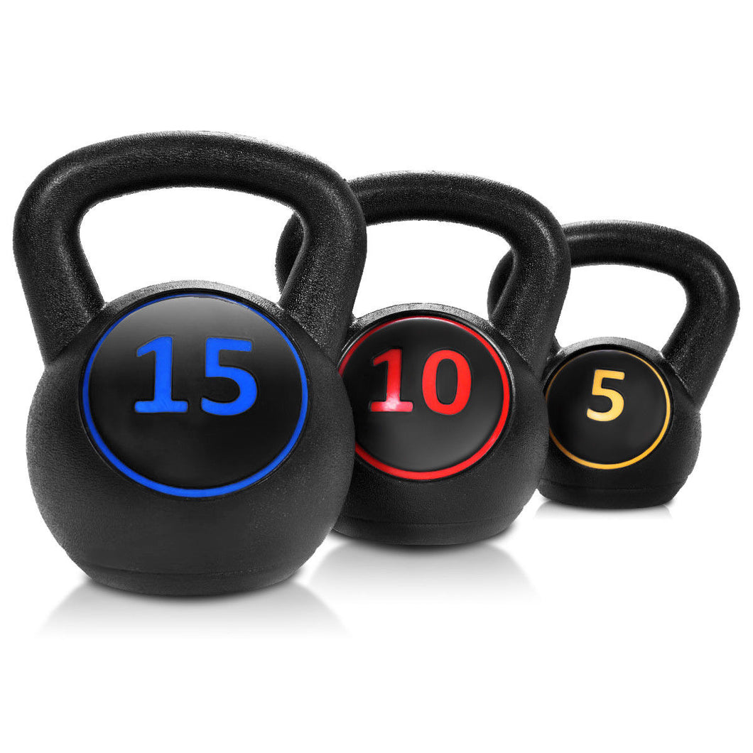 Gymax 3PC Vinyl Kettlebell Kit Body Muscles Training Weights Set