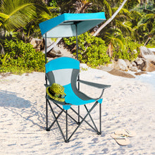 Load image into Gallery viewer, Gymax Folding Sunshade Chair Camping Chair Outdoor w/ Canopy Carrying Bag Blue
