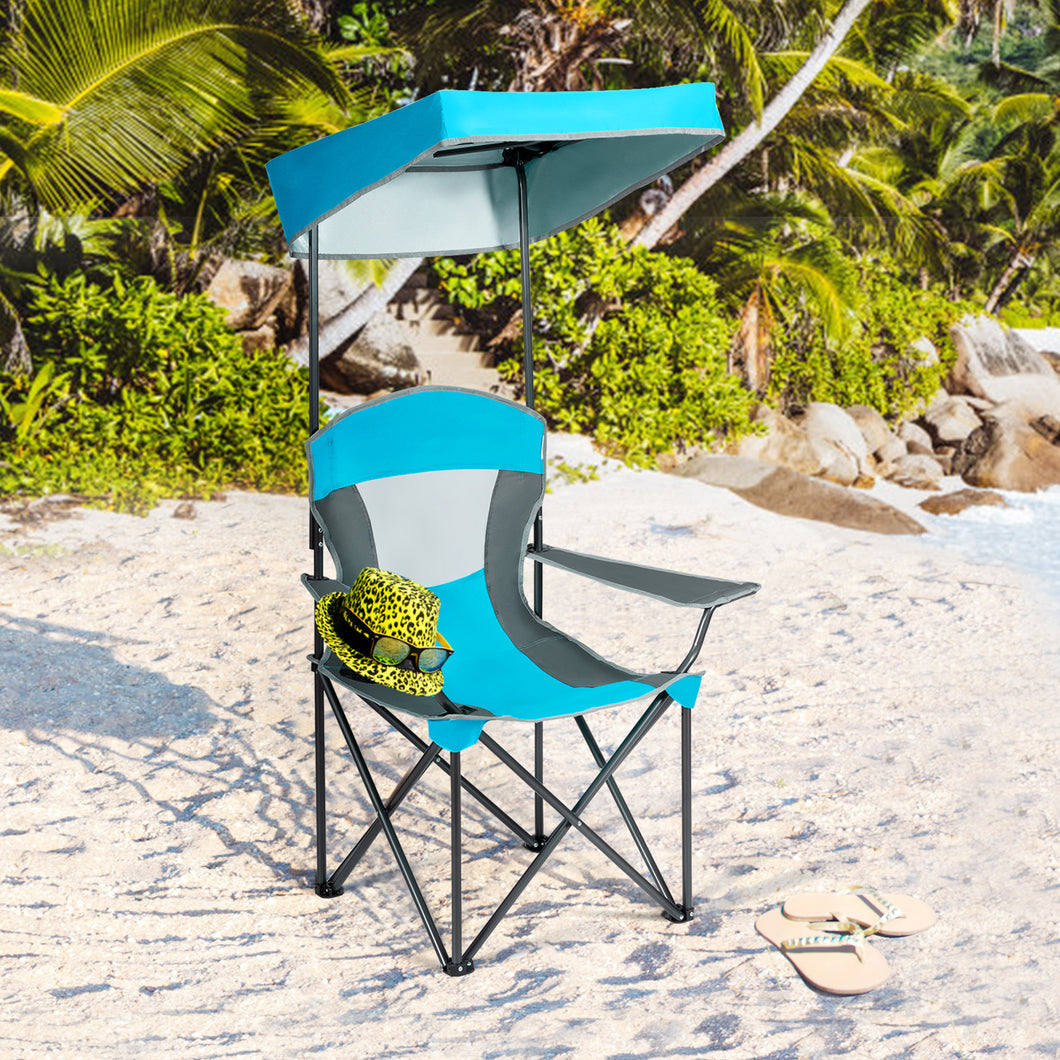 Gymax Folding Sunshade Chair Camping Chair Outdoor w/ Canopy Carrying Bag Blue
