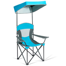 Load image into Gallery viewer, Gymax Folding Sunshade Chair Camping Chair Outdoor w/ Canopy Carrying Bag Blue
