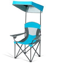 Load image into Gallery viewer, Gymax Folding Sunshade Chair Camping Chair Outdoor w/ Canopy Carrying Bag Blue
