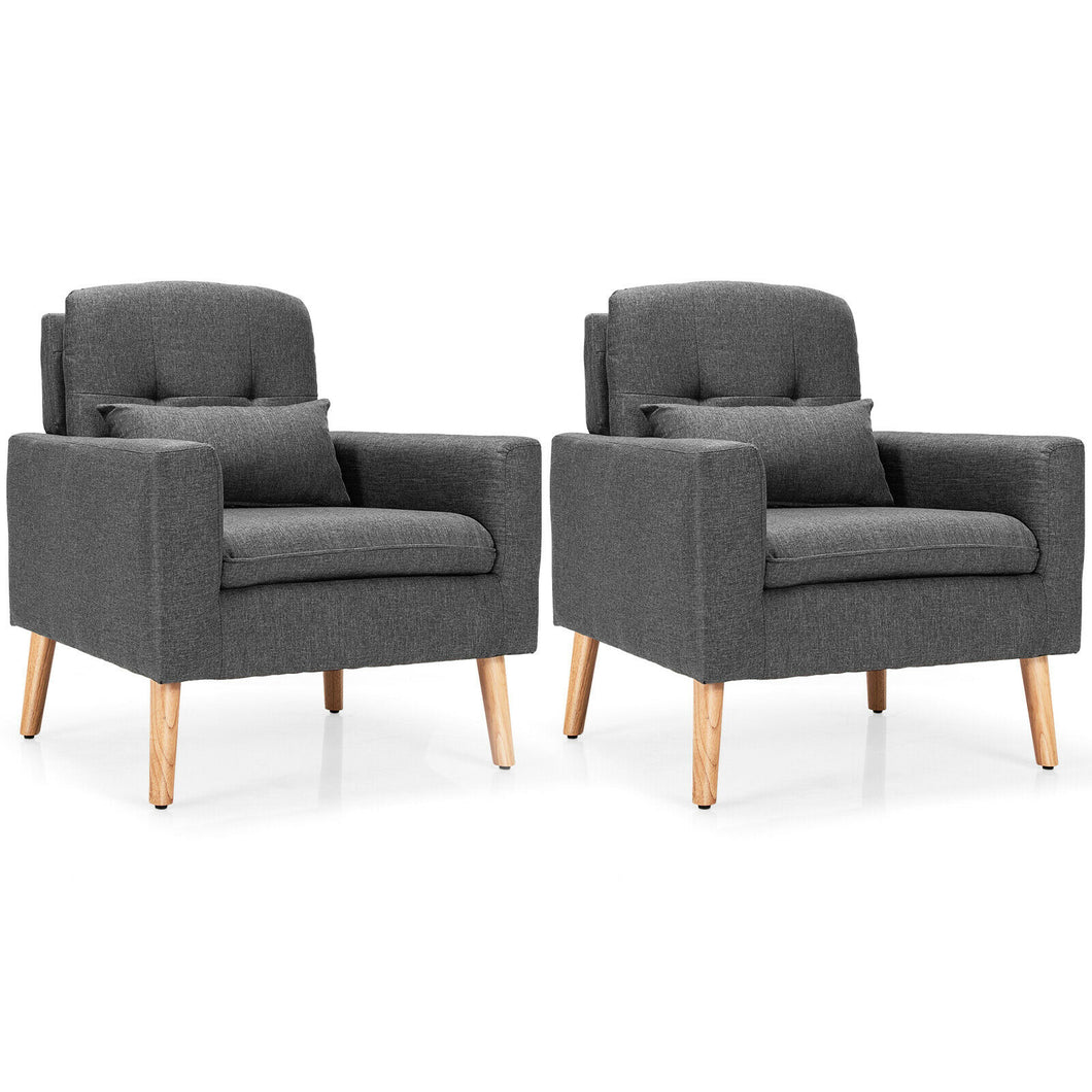 Gymax 2PCS Accent Armchair Single Sofa Chair Home Office w/ Waist Pillow Gray