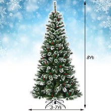 Load image into Gallery viewer, Gymax 8 FT Artificial Christmas Tree Snow Flocked Hinged Tree w/ Red Berries
