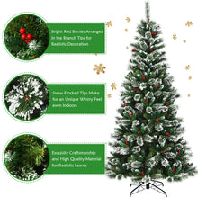 Load image into Gallery viewer, Gymax 8 FT Artificial Christmas Tree Snow Flocked Hinged Tree w/ Red Berries
