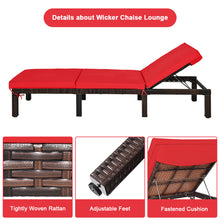 Load image into Gallery viewer, Gymax Adjustable Patio Rattan Chaise Lounge Chair Recliner Outdoor w/ Red Cushion
