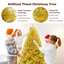Load image into Gallery viewer, Gymax 6FT Tinsel Christmas Tree Artificial Hinged w/ Metal Stand Champagne Gold
