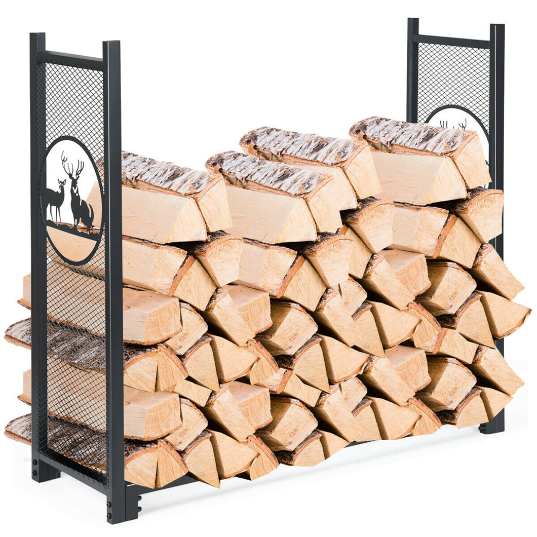 Gymax 4ft Firewood Log Heavy Rack Duty Log Storage Holder for Fireplace Stove Fire Pit