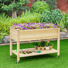 Load image into Gallery viewer, Gymax Raised Garden Bed Wood Elevated Planter Bed w/Lockable Wheels Shelf &amp; Liner
