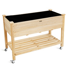 Load image into Gallery viewer, Gymax Raised Garden Bed Wood Elevated Planter Bed w/Lockable Wheels Shelf &amp; Liner
