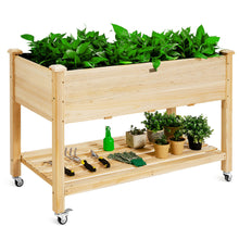 Load image into Gallery viewer, Gymax Raised Garden Bed Wood Elevated Planter Bed w/Lockable Wheels Shelf &amp; Liner
