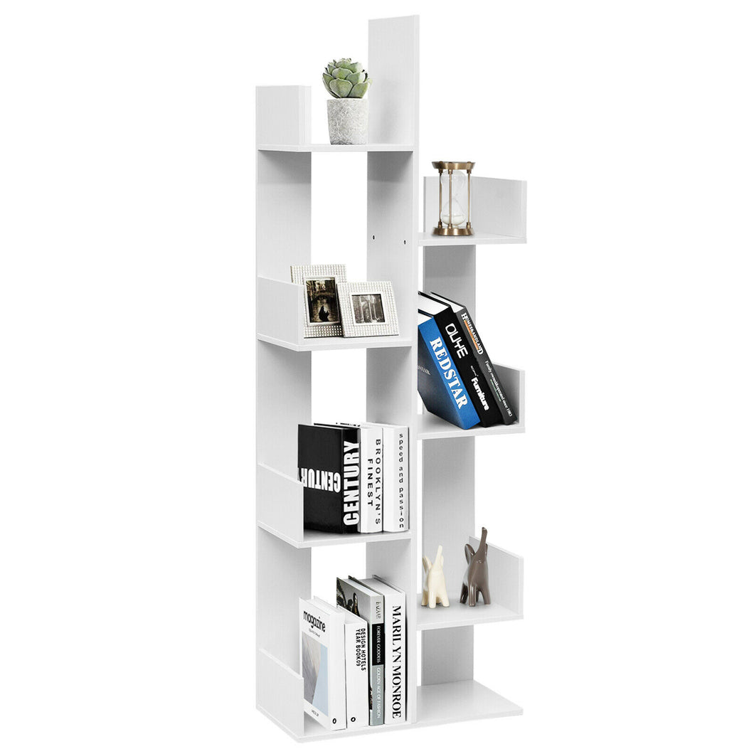 Gymax 8-Tier Bookshelf Bookcase w/8 Open Compartments Space-Saving Storage Rack White