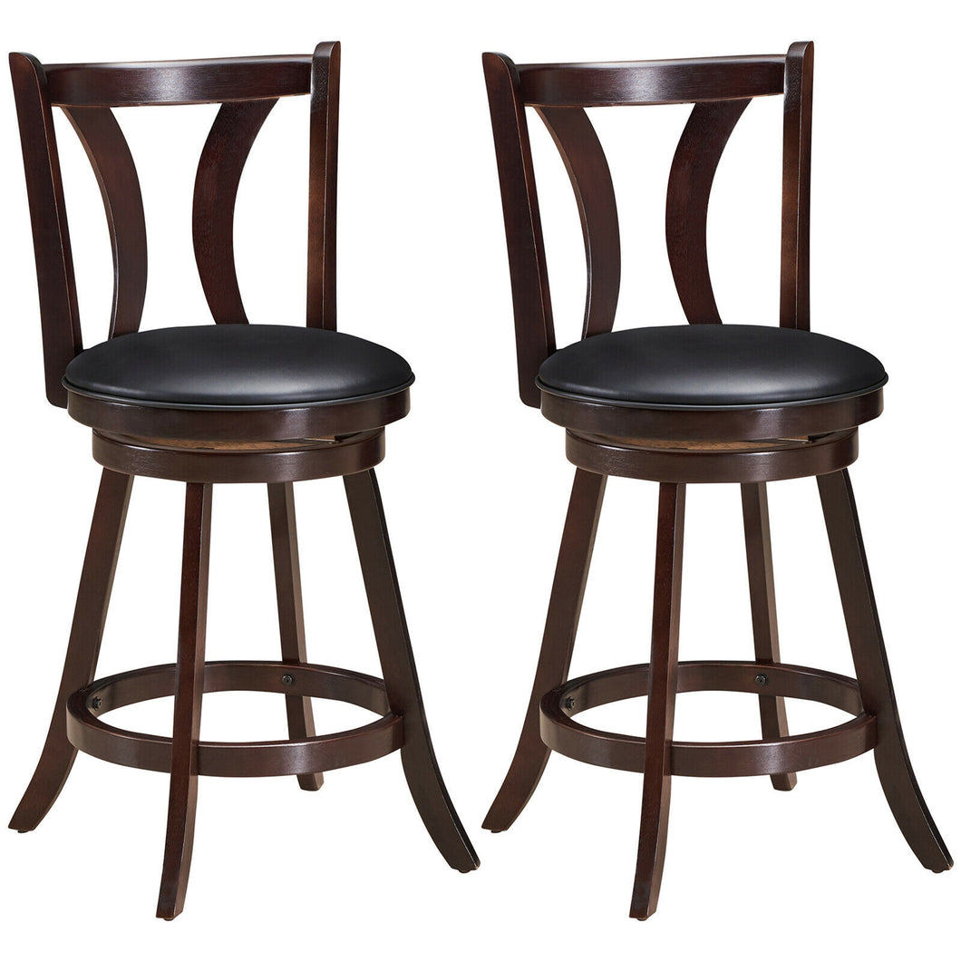 Gymax Set of 2 Swivel Bar stool 24'' Counter Height Leather Padded Dining Kitchen Chair