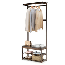 Load image into Gallery viewer, Gymax 5 In 1 Bamboo Coat Rack Shoe Bench Entryway Hall Tree w/10 Dual Hook Storage Box
