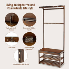 Load image into Gallery viewer, Gymax 5 In 1 Bamboo Coat Rack Shoe Bench Entryway Hall Tree w/10 Dual Hook Storage Box
