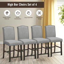 Load image into Gallery viewer, Gymax Set of 4 Fabric Barstools Nail Head Trim Counter Height Dining Side Chairs Grey
