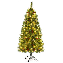 Load image into Gallery viewer, Gymax 6 ft Pre-lit Hinged Christmas Tree Holiday Decor w/ LED Lights Metal Stand
