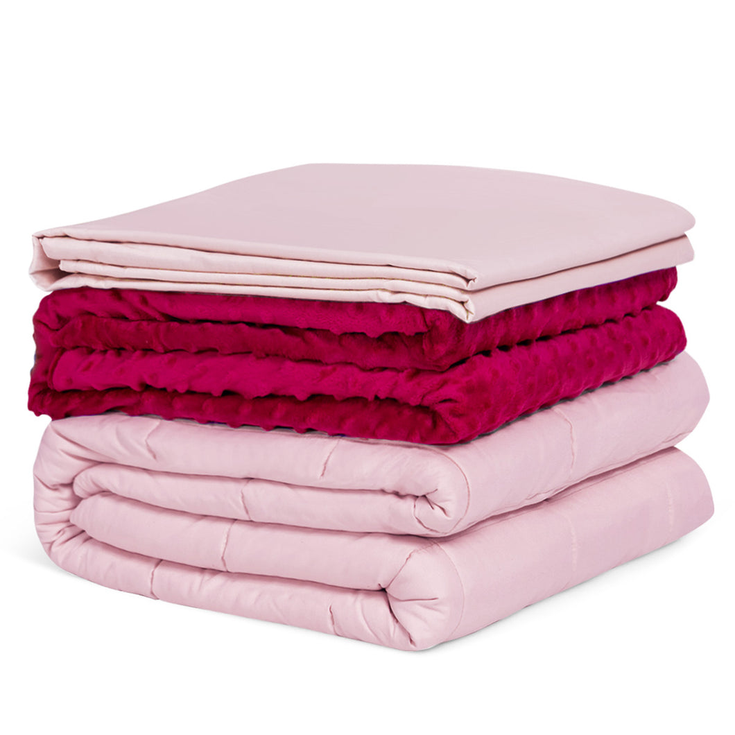 Gymax 25lbs Heavy Weighted Blanket 3 Piece Set w/Hot & Cold Duvet Covers 60''x80'' Pink