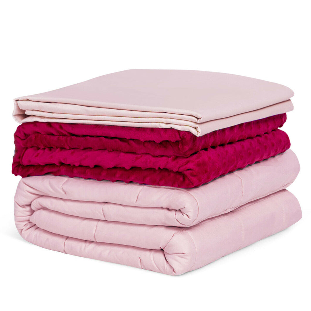 Gymax 15lbs Heavy Weighted Blanket 3 Piece Set w/ Hot & Cold Duvet Covers 60''x80'' Pink