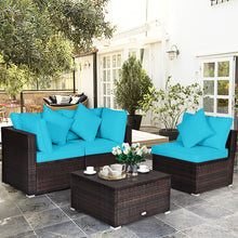 Load image into Gallery viewer, Gymax 4PCS Rattan Patio Conversation Furniture Set Yard Outdoor w/ Turquoise Cushion
