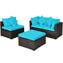 Load image into Gallery viewer, Gymax 4PCS Rattan Patio Conversation Furniture Set Yard Outdoor w/ Turquoise Cushion
