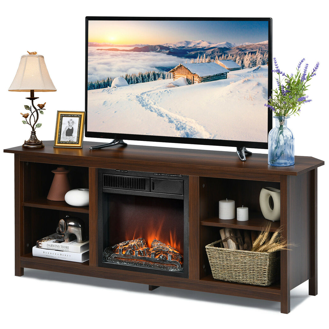 Gymax 58'' 2-Tier Fireplace TV Stand W/18'' Electric Fireplace Coffee Up to 65''