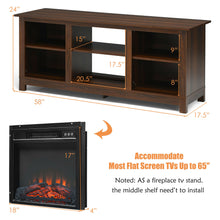 Load image into Gallery viewer, Gymax 58&#39;&#39; 2-Tier Fireplace TV Stand W/18&#39;&#39; 1400W Electric Fireplace 65&#39;&#39; Walnut
