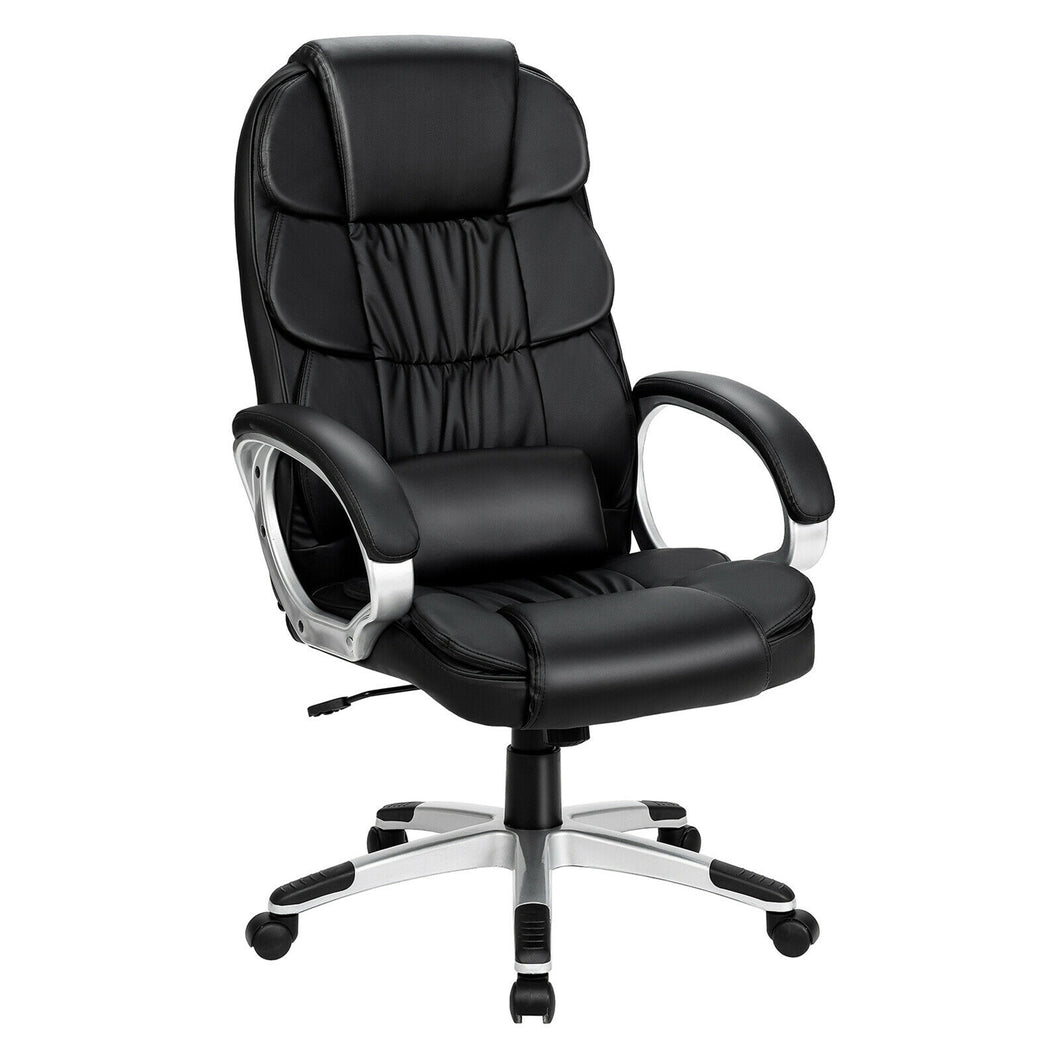 Gymax Ergonomic Office Task Chair High Back Leather Swivel w/ Lumbar Support