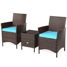 Load image into Gallery viewer, Gymax 3PCS Outdoor Rattan Conversation Set Patio Furniture Set w/ Blue Cushions
