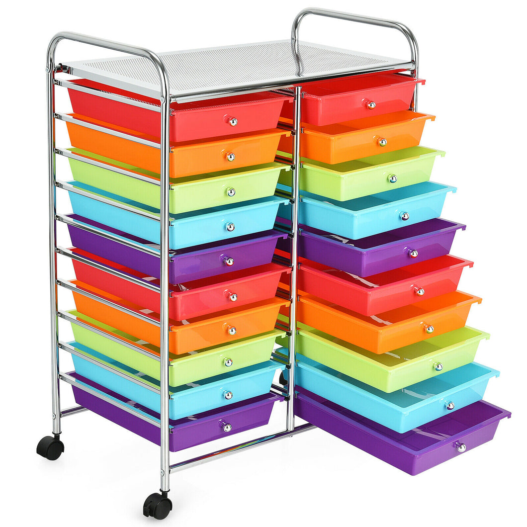 Gymax Office Rolling Cart 20 Storage Drawers Scrapbook Paper Studio Organizer Multicolor