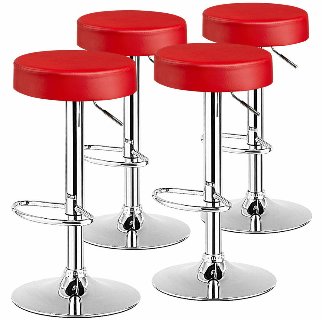 Gymax 4PCS Adjustable Swivel Bar Stool PU Leather Kitchen Counter Bar Chairs Red